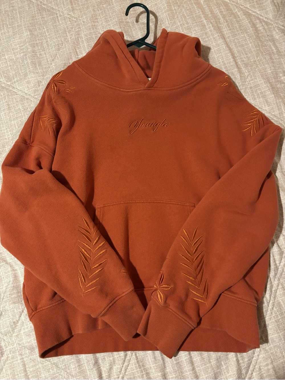 Youngla Rust Orange Embroidered Hoodie unisex